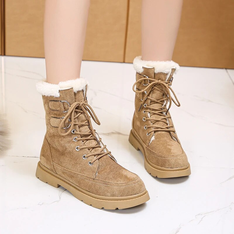 Žieminiai batai moteriški batai pliušiniai šilti gothiniai batai koviniai batai juodi batai moteriški madingi storapadžiai motociklo batai