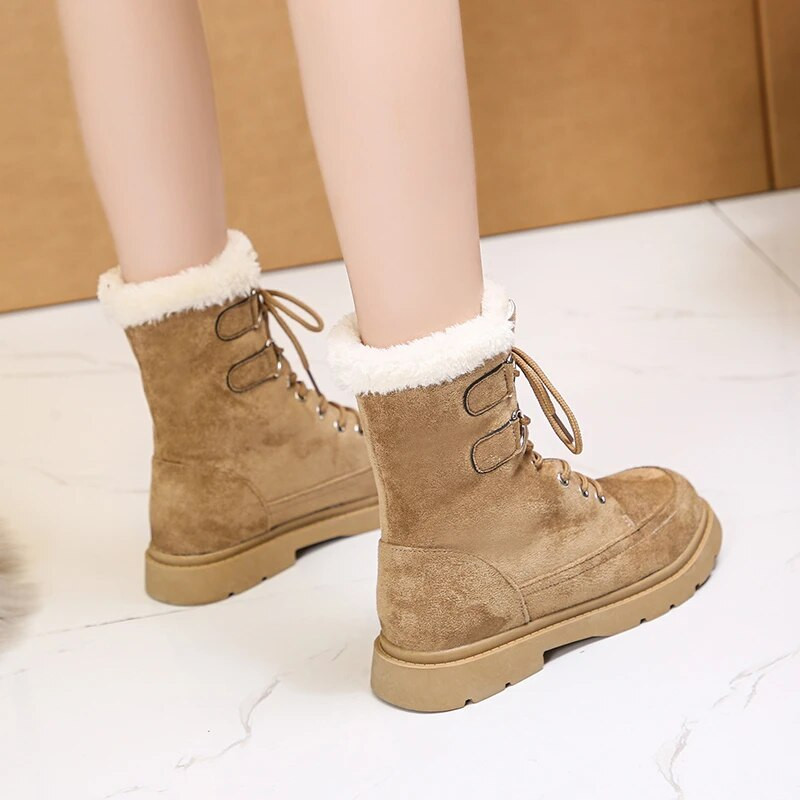 Žieminiai batai moteriški batai pliušiniai šilti gothiniai batai koviniai batai juodi batai moteriški madingi storapadžiai motociklo batai