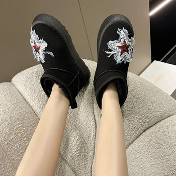 2024 Νέες γυναικείες μπότες χιονιού Suede βελούδινα ζεστά καθημερινά παπούτσια Χοντρά γοτθικά κεντημένα παπούτσια Γυναικείες μπότες Chelsea