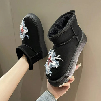 2024 Зимни нови дамски ботуши за сняг Велурени плюшени топли ежедневни обувки Дебели готически модни бродирани обувки Дамски ботуши Челси