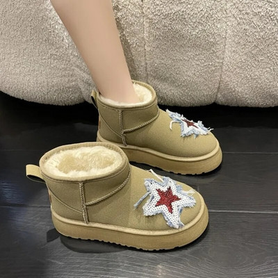 2024 Νέες γυναικείες μπότες χιονιού Suede βελούδινα ζεστά καθημερινά παπούτσια Χοντρά γοτθικά κεντημένα παπούτσια Γυναικείες μπότες Chelsea