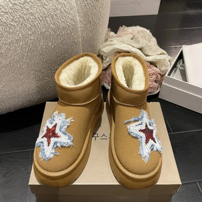 2024 Νέες γυναικείες μπότες χιονιού Suede βελούδινα ζεστά καθημερινά παπούτσια Χοντρά γοτθικά κεντημένα παπούτσια Γυναικείες μπότες Chelsea