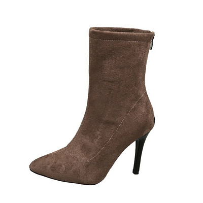 Mood Stretch sokid Lühikesed saapad Naiste kõrge kontsaga kootud sokid lühikesed saapad õhukesed naiste terava ninaga sügis- ja talvised alasti saapad