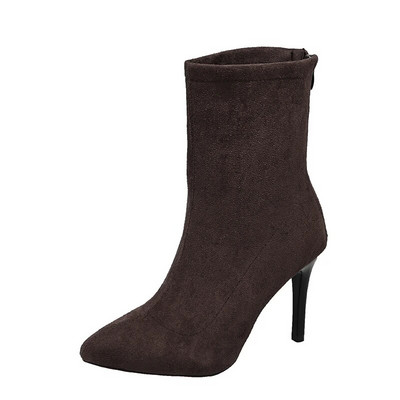 Mood Stretch sokid Lühikesed saapad Naiste kõrge kontsaga kootud sokid lühikesed saapad õhukesed naiste terava ninaga sügis- ja talvised alasti saapad