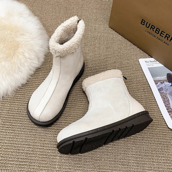 2024 Зимни нови дамски велурени боти до глезена Топли ежедневни ботуши Челси Къси плюшени памучни ходещи снежни Botas Дизайнерски кожени обувки