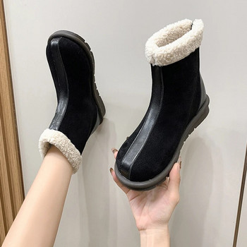 Χειμώνας 2024 Νέα γυναικεία σουέτ μποτάκια Ζεστά, καθημερινά Chelsea μποτάκια Κοντά, βελούδινα βαμβακερά περπατώντας Snow Botas Designer Fur Flats