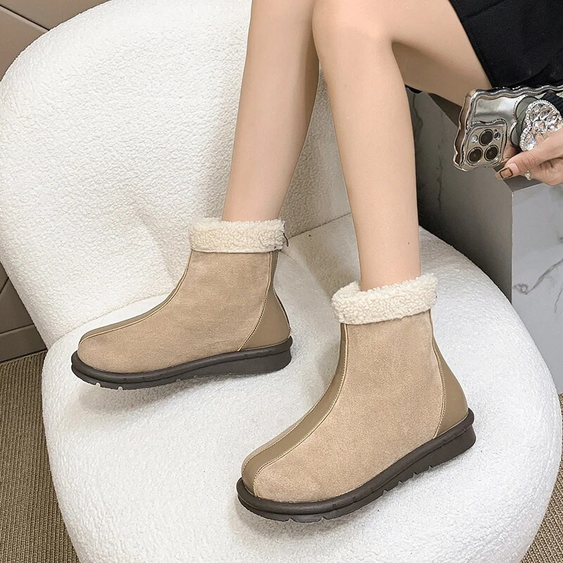 2024. aasta talv, uued naiste seemisnahast poolsaapad, soojad vabaaja Chelsea saapad, lühikesed pehmed puuvillased kõnnivad lume Botas disainitud karusnahad