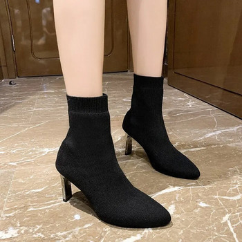 2024 Φθινοπωρινές και Χειμερινές σέξι μπότες κάλτσες Πλεκτές μπότες Stretch Ψηλοτάκουνα Γυναικεία παπούτσια μόδας Κοντές μπότες Γυναικείες μπότες