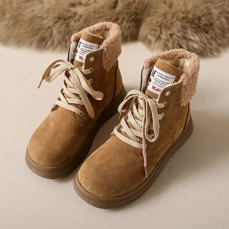 2024 Νέα τάση Χειμερινά γυναικεία ζεστά μποτάκια με κορδόνια με χοντρή σόλα Γυναικεία αθλητικά παπούτσια για εξωτερικούς χώρους Ελεύθερα μποτάκια για χιόνι
