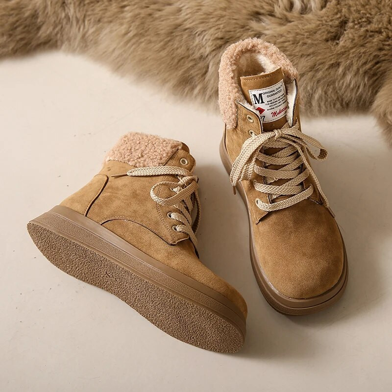 2024 Νέα τάση Χειμερινά γυναικεία ζεστά μποτάκια με κορδόνια με χοντρή σόλα Γυναικεία αθλητικά παπούτσια για εξωτερικούς χώρους Ελεύθερα μποτάκια για χιόνι