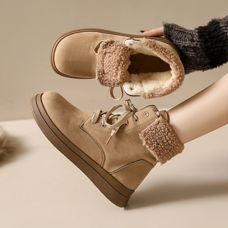 2024 Νέα τάση Χειμερινά γυναικεία ζεστά μποτάκια με κορδόνια με χοντρή σόλα Γυναικεία αθλητικά παπούτσια για εξωτερικούς χώρους Ελεύθερα μποτάκια για χιόνι