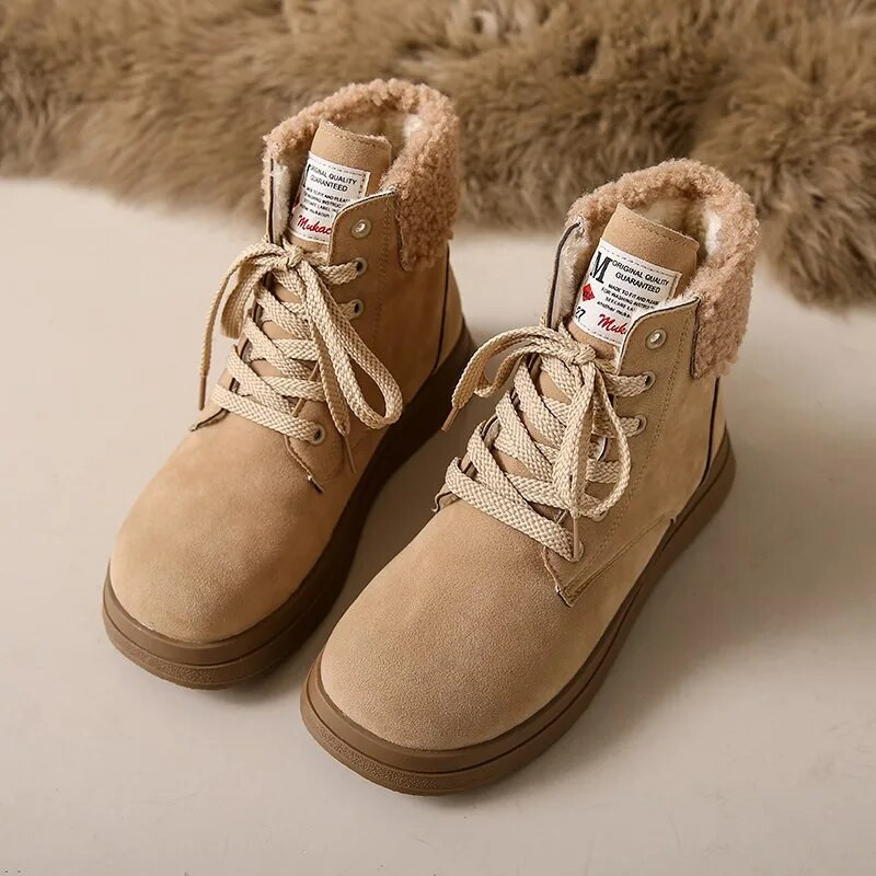 2024 Νέα τάση Χειμερινά γυναικεία ζεστά μποτάκια με κορδόνια με χοντρή σόλα Γυναικεία αθλητικά παπούτσια για εξωτερικούς χώρους Ελεύθερα μποτάκια για χιόνι