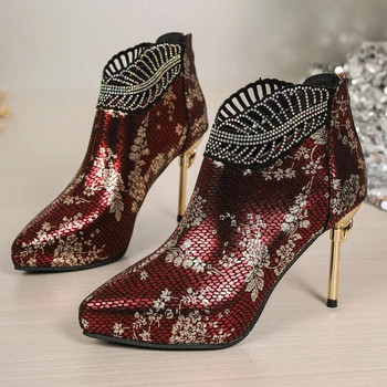 2024 New Trend Γυναικεία Μόδα Ψηλά Τακούνια Σέξι μυτερές ψηλοτάκουνες μπότες με διαμάντι στιλέτο με κοίλο σχέδιο πολυτελή παπούτσια
