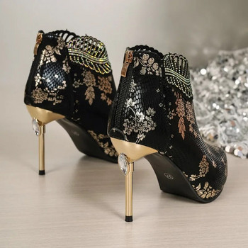 2024 New Trend Γυναικεία Μόδα Ψηλά Τακούνια Σέξι μυτερές ψηλοτάκουνες μπότες με διαμάντι στιλέτο με κοίλο σχέδιο πολυτελή παπούτσια