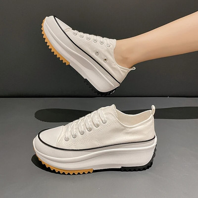 Νέα κλασικά γυναικεία αθλητικά παπούτσια Γυναικεία κορδόνια με χοντρή σόλα για περπάτημα Παπούτσια από καμβά Wedger Platform Παπούτσια ψηλά κορυφαία casual βουλκανιζέ παπούτσια