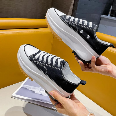 Νέα κλασικά γυναικεία αθλητικά παπούτσια Γυναικεία κορδόνια με χοντρή σόλα για περπάτημα Παπούτσια από καμβά Wedger Platform Παπούτσια ψηλά κορυφαία casual βουλκανιζέ παπούτσια