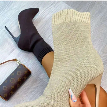 Sexy Sock Boots Πλεκτά Stretch Μπότες Ψηλοτάκουνα για Γυναικεία Μόδα Παπούτσια 2023 Άνοιξη Φθινόπωρο Μποτάκια Γυναικεία