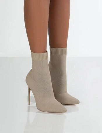 Sexy Sock Boots Πλεκτά Stretch Μπότες Ψηλοτάκουνα για Γυναικεία Μόδα Παπούτσια 2023 Άνοιξη Φθινόπωρο Μποτάκια Γυναικεία
