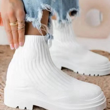 Γυναικείες μπότες Stretch υφασμάτινες πλεκτές μπότες αστραγάλου 2022 Φθινόπωρο και Χειμώνας Νέες πολυτελείς γυναικείες μπότες Στρογγυλές μπότες με slip-on casual