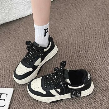 Board Shoes Дамски маратонки New Muffin Thick Bottom Khaki Black White Color Matching Модни дамски обувки Ежедневни спортни обувки
