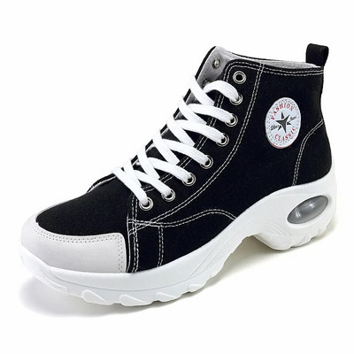 Originaal naiste kingad kõrge ülaosaga lõuendist kingad Naiste tossud õhkpadjaga ümmarguse varbaga disaintossud naiste vulkaniseeritud kingadele