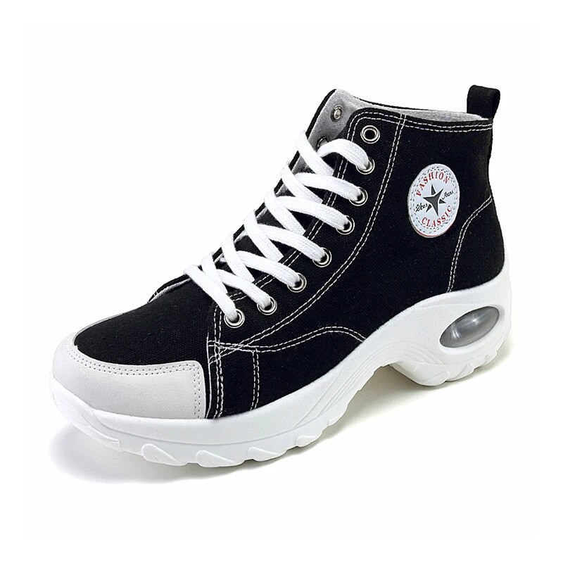 Originaal naiste kingad kõrge ülaosaga lõuendist kingad Naiste tossud õhkpadjaga ümmarguse varbaga disaintossud naiste vulkaniseeritud kingadele