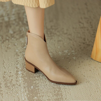 ΝΕΕΣ φθινοπωρινές μπότες Γυναικείες σπαστές δερμάτινα παπούτσια για γυναίκες με μυτερά παπούτσια με χοντρό τακούνι ρετρό μπότες με φερμουάρ Μποτάκια βερίκοκο