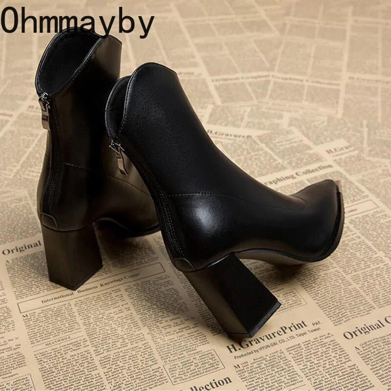 Terava ninaga naiste poolsaapad Moodsad selja taga tõmblukud Lühikesed Botas Naiste Elegantne kandiline kõrge kontsaga naiste talvejalatsid