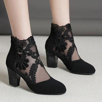 Επώνυμα παπούτσια για γυναίκες 2023 Γυναικείες μπότες με φερμουάρ Μόδα διακόσμηση λουλουδιών γραφείου και καριέρας Νέα μποτάκια με μύτη Zapatos