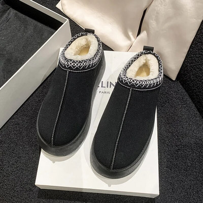 Moteriški sniego batai, 2023 m. žiema, nauji kašmyro spalvos, šilti, stori Tasman padai be kulno dengtų plaukų, pusiau šlepetės medvilniniai batai