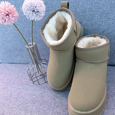 Moteriški sniego batai, 2023 m. žiema, nauji kašmyro spalvos, šilti, stori Tasman padai be kulno dengtų plaukų, pusiau šlepetės medvilniniai batai
