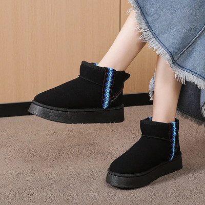 Moteriški sniego batai, 2023 m. žiema, nauji kašmyro spalvos, šilti, stori Tasman padai be kulno dengtų plaukų, pusiau šlepetės medvilniniai batai