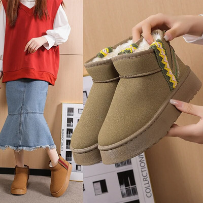 Moteriški sniego batai, 2023 m. žiema, nauji kašmyro spalvos, šilti, stori Tasman padai be kulno dengtų plaukų, pusiau šlepetės medvilniniai batai