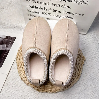 Moteriški sniego batai, 2023 m. žiema, nauji kašmyro spalvos, šilti, stori Tasman padai be kulno dengtų plaukų, pusiau šlepetės medvilniniai batai