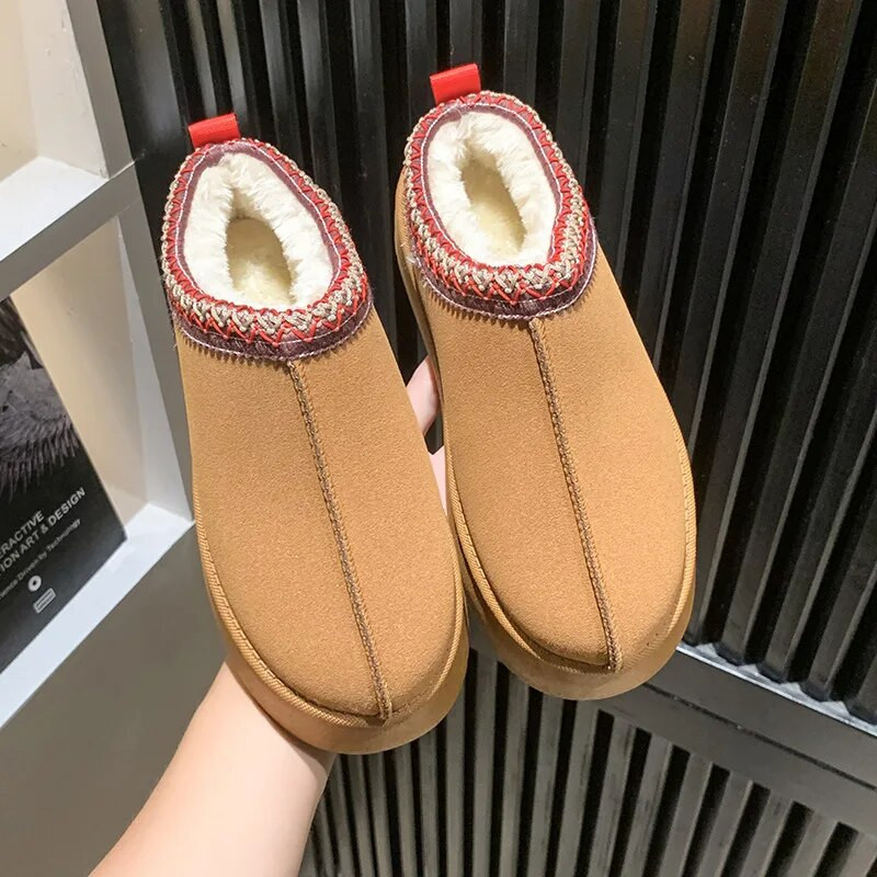 Moteriški sniego batai, 2023 m. žiema, nauji kašmyro spalvos, šilti, stori Tasman padai be kulno dengtų plaukų, pusiau šlepetės medvilniniai batai