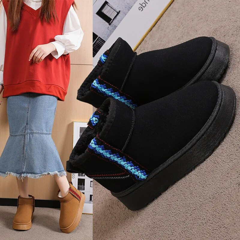 Moteriški sniego batai, 2023 m. žiema, nauji kašmyro spalvos, šilti, stori Tasman padai be kulno dengtų plaukų, pusiau šlepetės medvilniniai batai