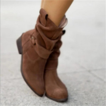 Γυναικεία Μποτάκια Χαμηλά Τακούνια Στρογγυλά Plus Size Casual Παπούτσια Faux Suede Γυναικείες χαμηλές μπότες Chelsea Boots μπότες πλατφόρμας 2023