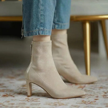 Ψηλοτάκουνες Γυναικείες μπότες 2023 Νέο Κορεάτικο στυλ Φθινοπώρου και Χειμώνα Μπότες με μεσαίο τακούνι Stretch Λεπτές μπότες με μυτερές κάλτσες Γυναικείες μπότες