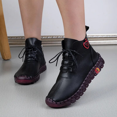 Μπότες Γυναικεία Παπούτσια Δερμάτινα Μποτάκια Γυναικεία Φθινοπωρινό Χειμώνα Άνετα Γυναικείες Μπότες με φερμουάρ Χέρι Κλωστή ραπτικής Mom Botas Mujer