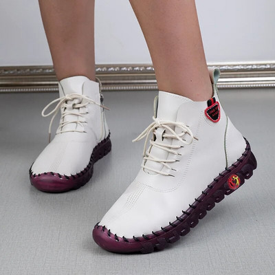 Μπότες Γυναικεία Παπούτσια Δερμάτινα Μποτάκια Γυναικεία Φθινοπωρινό Χειμώνα Άνετα Γυναικείες Μπότες με φερμουάρ Χέρι Κλωστή ραπτικής Mom Botas Mujer