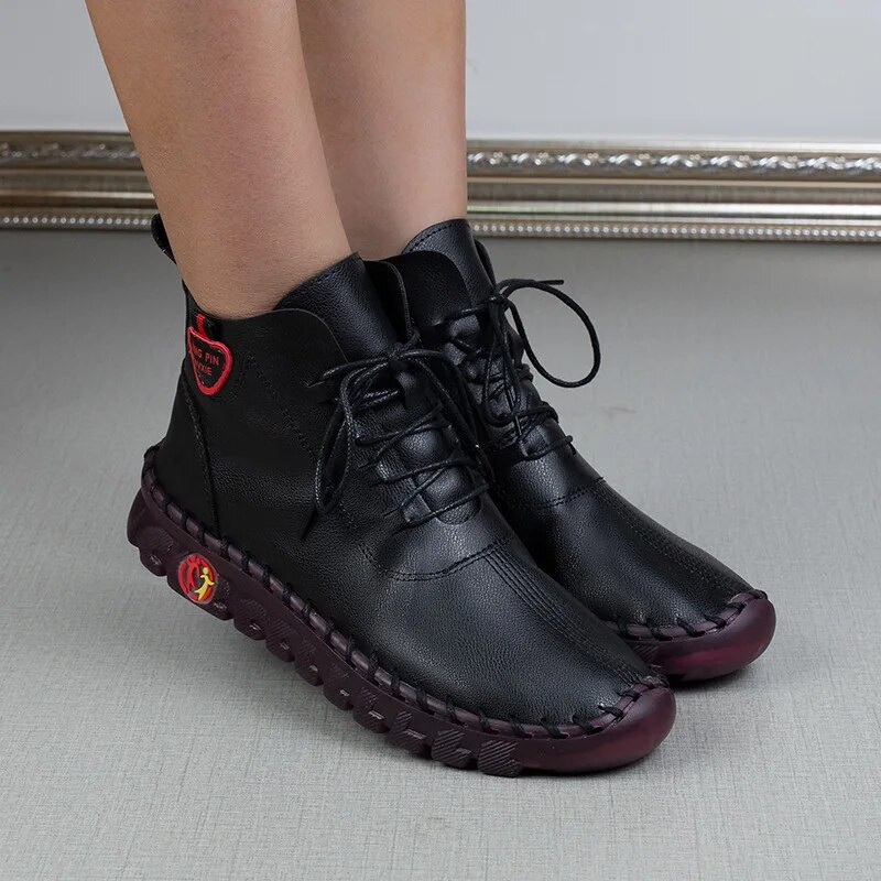 Μπότες Γυναικεία Παπούτσια Δερμάτινα Μποτάκια Γυναικεία Φθινοπωρινό Χειμώνα Άνετα Γυναικείες Μπότες με φερμουάρ Χέρι Κλωστή ραπτικής Mom Botas Mujer