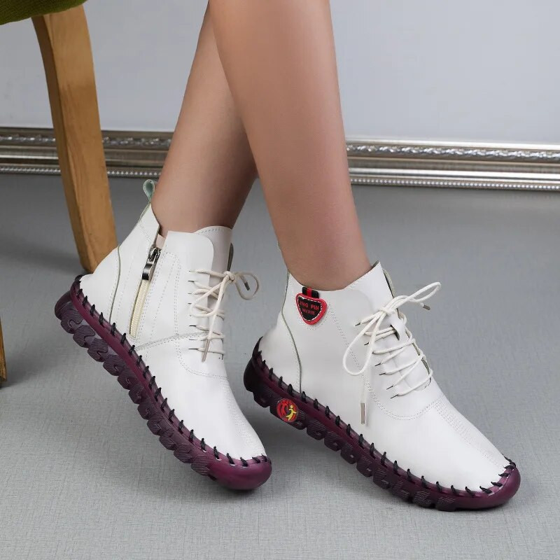 Μπότες Γυναικεία Παπούτσια Δερμάτινα Μποτάκια Γυναικεία Φθινοπωρινό Χειμώνα Άνετα Γυναικείες Μπότες με φερμουάρ Χέρι Κλωστή ραπτικής Mom Botas Mujer