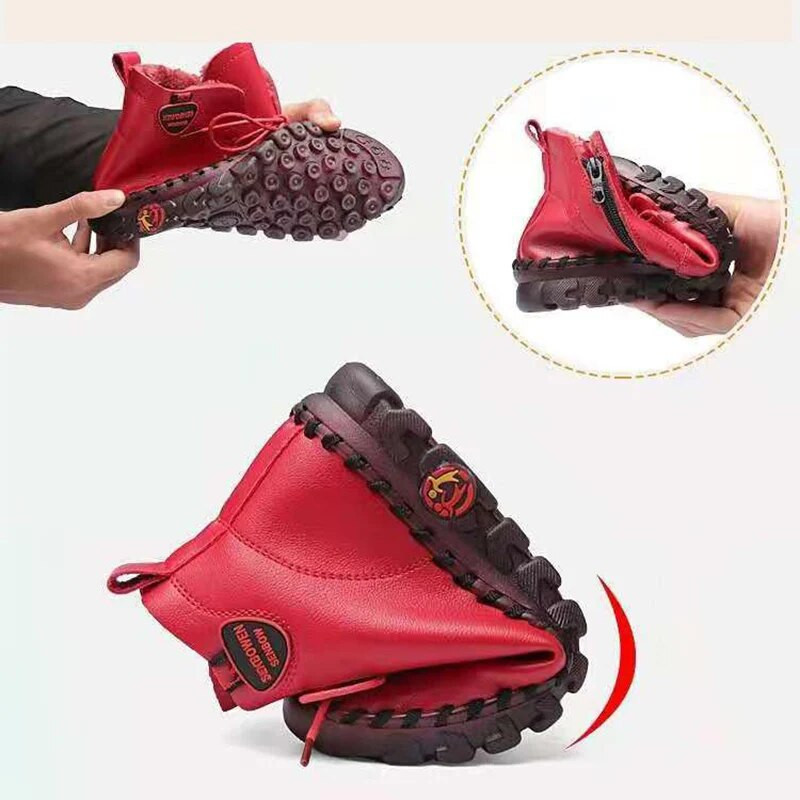 Μπότες Γυναικεία Παπούτσια Δερμάτινα Μποτάκια Γυναικεία Φθινοπωρινό Χειμώνα Άνετα Γυναικείες Μπότες με φερμουάρ Χέρι Κλωστή ραπτικής Mom Botas Mujer