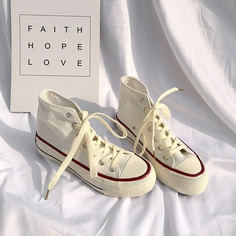 HOUZHOU Classic Vulcanized Casual παπούτσια πλατφόρμας καμβά Γυναικεία ψηλά αθλητικά παπούτσια 2023 Μόδα Breathable Comfortable Sport Κορεατικά