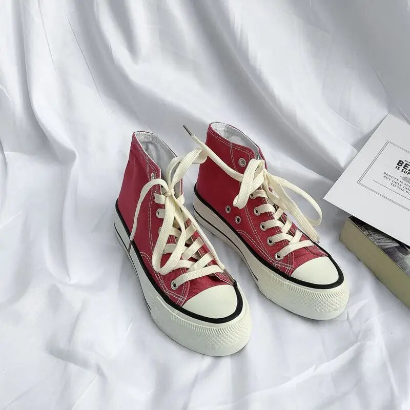 HOUZHOU Classic Vulcanized Casual παπούτσια πλατφόρμας καμβά Γυναικεία ψηλά αθλητικά παπούτσια 2023 Μόδα Breathable Comfortable Sport Κορεατικά