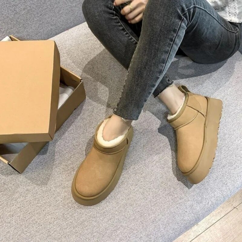 Talvised karusnahast soojad pahkluu lumesaapad naistele uued vabaaja ehtsad villased seemisnahast lühikesed plüüsist naiste kingad Botas Mujer