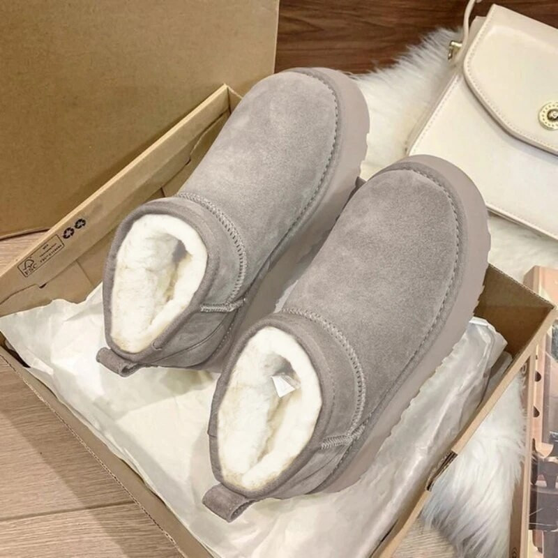 Talvised karusnahast soojad pahkluu lumesaapad naistele uued vabaaja ehtsad villased seemisnahast lühikesed plüüsist naiste kingad Botas Mujer