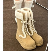 Νέα μόδα γυναικεία μποτάκια αστραγάλου 2023 Χειμώνας ζεστά κοντά βελούδινα κορδόνια επίπεδη με αντιολισθητικές γυναικείες μπότες για χιόνι Botas Mujer