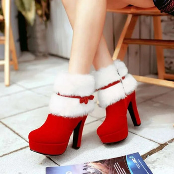 Χειμώνας 2023 Νέες γυναικείες μπότες Αδιάβροχη πλατφόρμα Ψηλοτάκουνο Χοντρό με Μπότες Φιόγκος Άνετα Διακοσμητικές Μπότες Χριστουγεννιάτικες κόκκινες μπότες