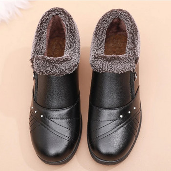 Ежедневни дамски ботуши за сняг 2023 г. Нехлъзгащи се плюшени зимни ботуши с цип Дамски едноцветни топли памучни подплатени плоски обувки с обувки